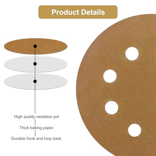 5-Inch Orbital Sander Discs, 8-Hole Pattern, 100-Pack, Hook and Loop Sandpaper for DA Sanders, Paint and Wood Finishing (60 Grit-100 PCS) - style: 60 Grit-100 PCS
