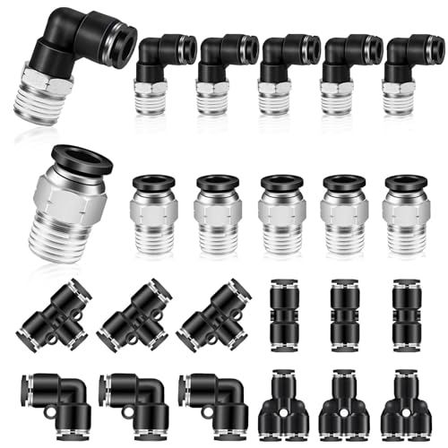 Push to Connect Fittings kits,5/32 Inch Tube OD x 1/4 Inch NPT Thread Male Elbow and Straight Pneumatic Quick Connect Air Hose Fitting kits Tube Fittings Air Fittings 24Pcs - size: 5/32" OD x 1/4" NPT