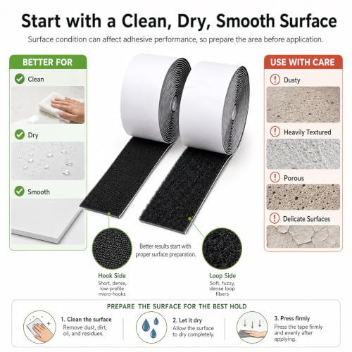 2 Inch Wide Heavy Duty Hook and Loop Tape Roll 16.4 Ft, Self Adhesive Strips with Strong Sticky Back, Removable Fastener for Wall Mounting, Home Organization, Car, No Residue - size: 2 in wide x 16.4 ft long