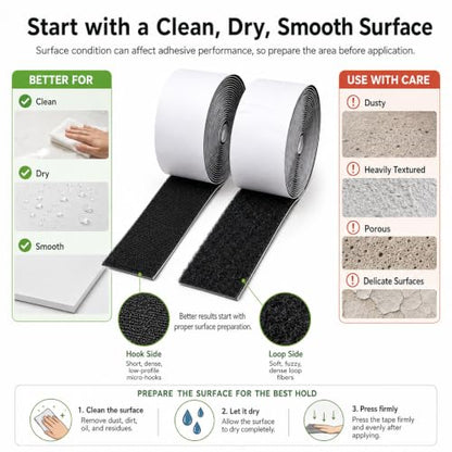 2 Inch Wide Heavy Duty Hook and Loop Tape Roll 16.4 Ft, Self Adhesive Strips with Strong Sticky Back, Removable Fastener for Wall Mounting, Home Organization, Car, No Residue - size: 2 in wide x 16.4 ft long