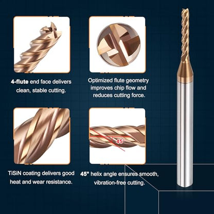 Carbide End Mill 1/16" Dia 3/8" CL 1-1/2" L 1/8" Shank 4 Flute - size: 1/16" Dia - 3/8" CL - 1-1/2" L - 1/8" Shank
