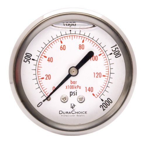 2-1/2" Oil Filled Pressure Gauge, Stainless Case, 1/4" NPT, 0-2,000 PSI - size: [0-2,000 PSI]