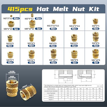 Heat Set Insert Tool Kit 415Pcs Nuts for Inserts 3D Printing and Plastic