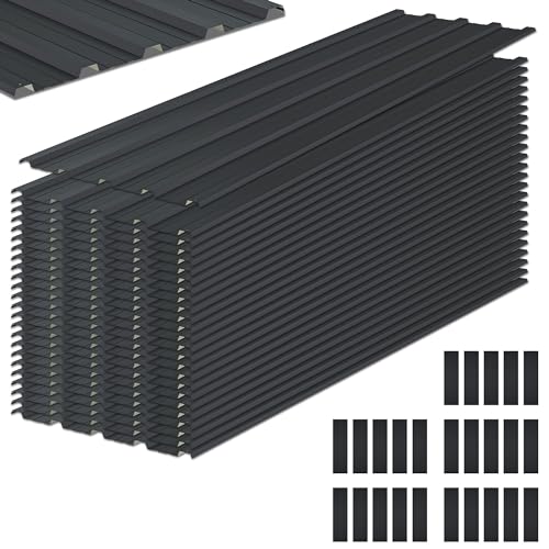 Metal Roof Panels 25 Pcs Roofing Panels Galvanized Steel with Screw Resistant,Versatile and Durable Suitable for Garages,Sheds, Stables and Mobile Homes Black 176.5 sq.ft - color: Black, size: 25 pcs/L60.63"