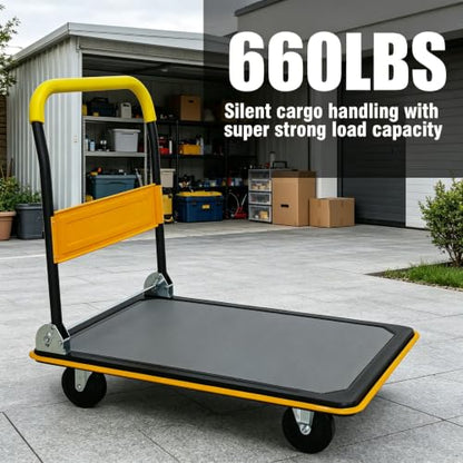 Foldable Platform Hand Truck, Heavy Duty Push Cart Dolly (Yellow) - color: Yellow-660lbs