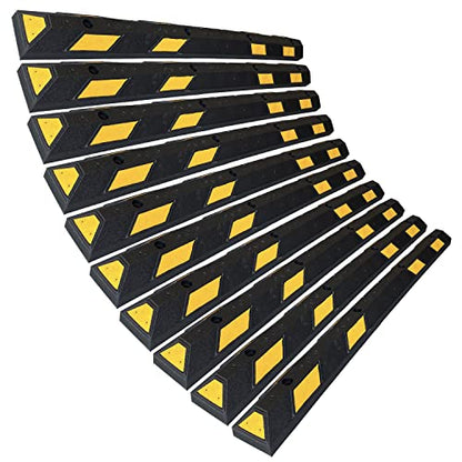 SmartSign Rubber Parking Curb, (Pack of 10) Heavy Duty Parking Stops with Yellow Reflective Stripe Chevrons, 72" Long (6ft), Wheel Stops for Parking Lots/Garage/Cars/Trucks, Pre-Drilled Holes - color: 2. Black/Yellow Pack of 10