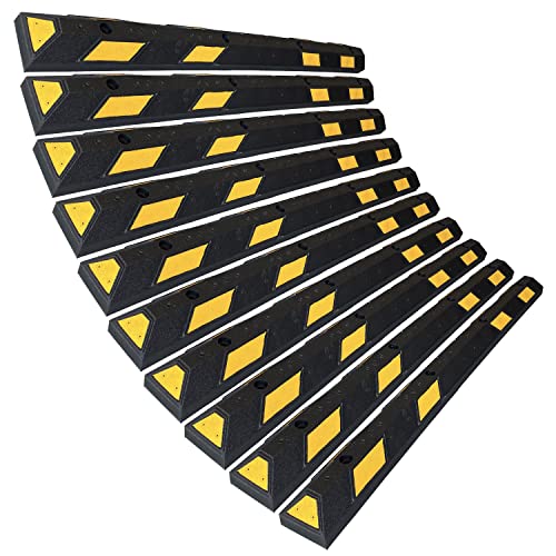 SmartSign Rubber Parking Curb, (Pack of 10) Heavy Duty Parking Stops with Yellow Reflective Stripe Chevrons, 72" Long (6ft), Wheel Stops for Parking Lots/Garage/Cars/Trucks, Pre-Drilled Holes - color: 2. Black/Yellow Pack of 10