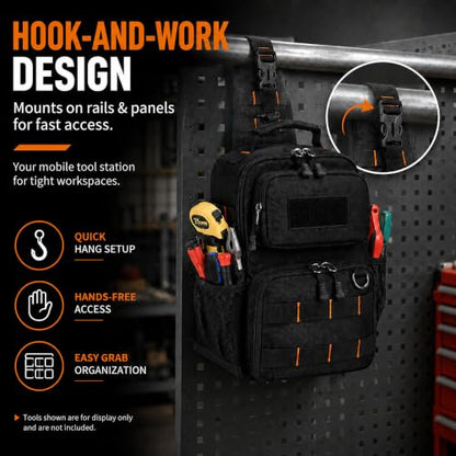 Black Tactical Tool Bag, Waterproof Oxford with 3-Point Harness and MOLLE