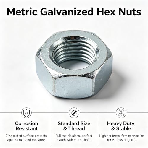 5 Sizes 22pcs Hex Nuts Assortment Kit,M10 M12 M14 M16 M18 Galvanized Metric Assorted Hardware Nuts Sets - size: M10-M18(22pcs)
