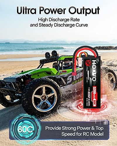 HOOVO 2S 7.4V 5200mAh 80C RC LiPo Battery Hard Case with T Connector 2 Pack - style: 2S 5200mAh