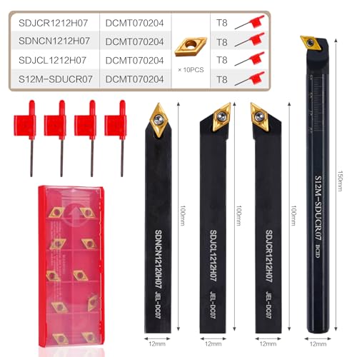 Indexable Lathe Turning Tool 14Pcs Kit 1/2" (12mm) Shank for Metal - size: 4pcs 1/2'' 12mm Shanks+10pcs Inserts