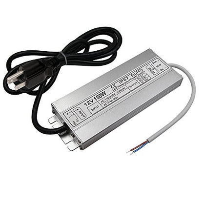 LED Driver Waterproof IP67 Power Supply 150W 12V DC 12.5a Transformer thinner and Durable with US 3-Prong Plug Plate for Outdoor Use - size: 12V150W