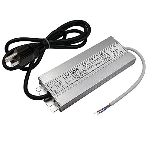 LED Driver Waterproof IP67 Power Supply 150W 12V DC 12.5a Transformer thinner and Durable with US 3-Prong Plug Plate for Outdoor Use - size: 12V150W