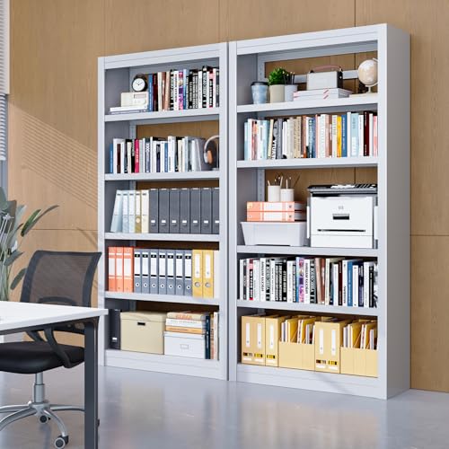Bookshelf,6-Tier Adjustable Steel Book Shelf,61" H Heavy Duty Metal Bookcase for Home/Office/Garage,White Shelf (White, 61" Tall) - color: White, size: 61"H*27.5"W