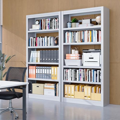 Bookshelf,6-Tier Adjustable Steel Book Shelf,61" H Heavy Duty Metal Bookcase for Home/Office/Garage,White Shelf (White, 61" Tall) - color: White, size: 61"H*27.5"W