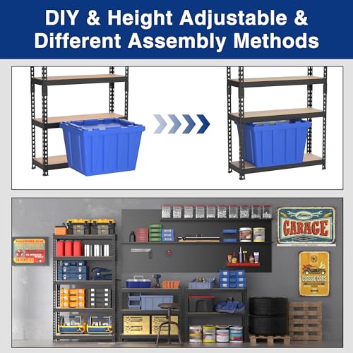WORKPRO Shelving with MDF Board, 27-2/5"W x 11-7/10"D x 60" H, 1650LBS Load - color: Black, size: 27.4"W x 11.7"D x 60"H