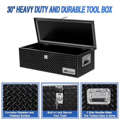 Nilight 30 Inch Truck Tool Box Heavy Duty Aluminum Diamond Plate Toolboxes - size: 30"x13"x9.6"
