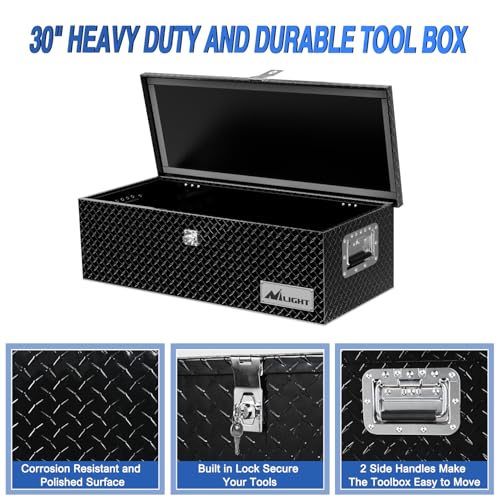 Nilight 30 Inch Truck Tool Box Heavy Duty Aluminum Diamond Plate Toolboxes - size: 30"x13"x9.6"