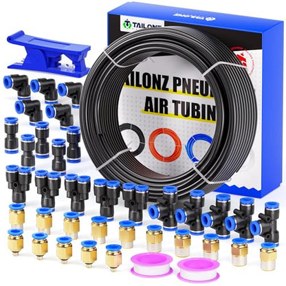 TAILONZ Black 6mm OD 4mm ID PU Air Hose Pipe Tube Kit 32 Meter 100ft - color: Black, size: 6mm OD/100ft/32m