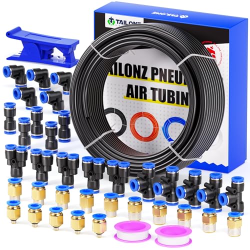 TAILONZ Black 6mm OD 4mm ID PU Air Hose Pipe Tube Kit 32 Meter 100ft - color: Black, size: 6mm OD/100ft/32m