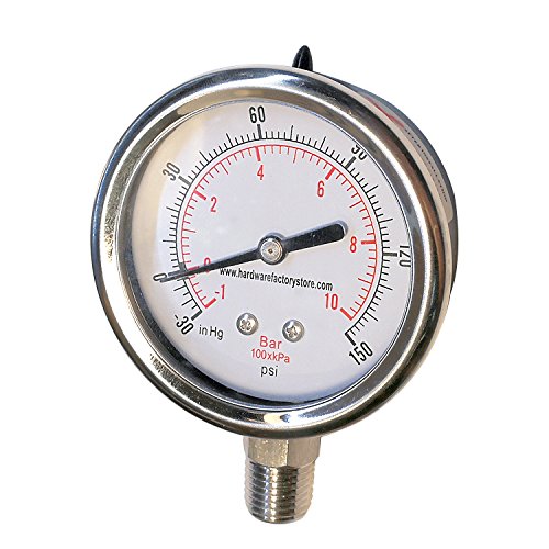 HFS(R) -30inHg-0-150 psi Dry Vacuum Pressure Gauge, 2.5" Dial Size, 1/4" NPT Lower Mount, Stainless Steel Case and Connector, PSI and Bar Dual Scale - size: -30inHg - 0 - 150PSI, style: Dry Gauge 2.5"
