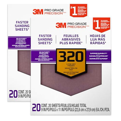 3m 26320cp-P-G 9" X 11" 320 Grit Professional Grade Sandpaper, 2-Pack - size: 2-Pack (40 Sheets)