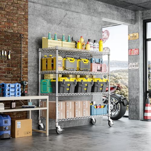 IZEUK 4-Tier Heavy Duty Metal Wire Shelving Unit, Adjustable Storage Rack Organizer for Garage, Kitchen, Office, Pantry, Warehouse (Chrome, 17.7" D x 47.2" W x 59.1" H) - color: Chrome, size: 4 Tier, 17.7" D x 47.2" W x 59.1" H