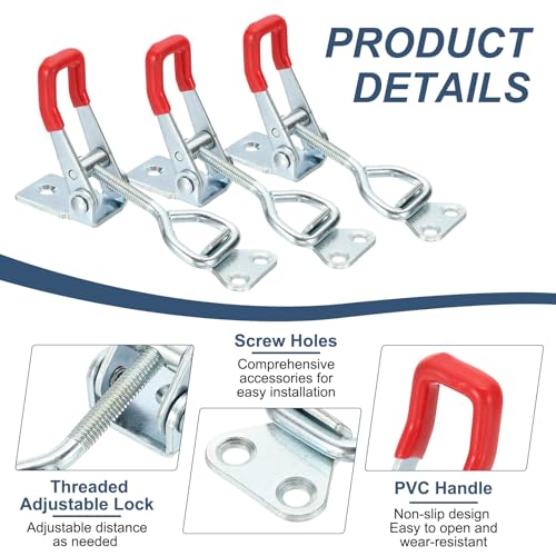 HARFINGTON 2pcs Adjustable Toggle Clamp M6 x 32mm 396lbs Holding Capacity 4002 Style Quick Release Pull Latches Clamps Hasp for Smoker Lid Jig Tool Box Case, Silver Red - color: Silver Red, size: M6 x 32mm + 396lbs