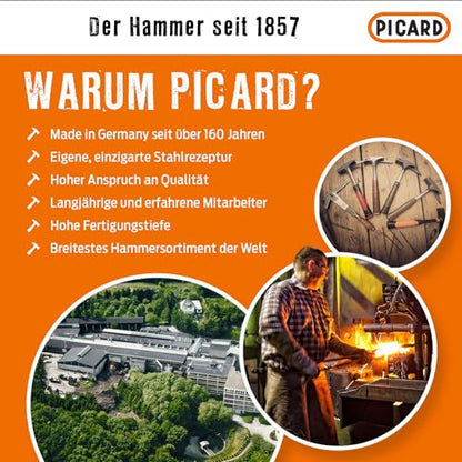 Picard Riveting Hammer BlackTec 800g – German Pattern, Cross Peen, Alloy Steel Head, Black Powder Coated, Low Vibration, Fiberglass Core Handle, Rubber Grip – 0032700-0800 - size: 800g
