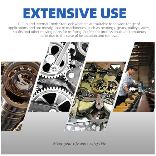 Glarks 261pcs 65Mn-Steel Internal Tooth Star Lock Washers and E-Clip Retaining Rings Kit Includes 100pcs 9 Sizes Push on Locking Washers and 160pcs 14 Sizes E-Ring Circlip Rings and A Tweezer