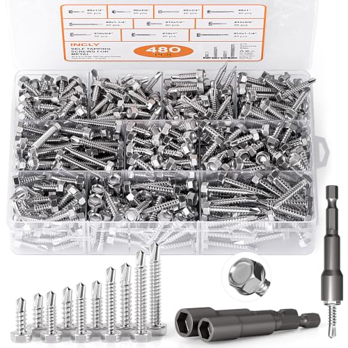 INCLY 480PCS #8#10 Self Tapping Screws for Metal with Socket