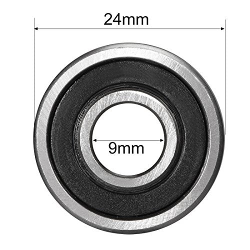 uxcell 609-2RS Deep Groove Ball Bearing Double Sealed 180019, 9mm x 24mm x 7mm High Carbon Steel Z1 Bearings (Pack of 2) - size: 9 mm x 24 mm x 7 mm