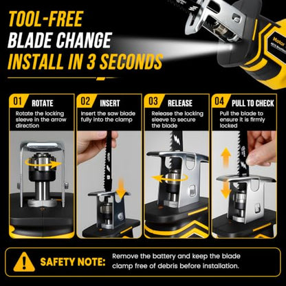 Brushless Cordless Reciprocating Saw for Dewalt 20V Battery (Tool only)