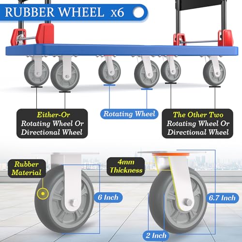 2200 lb Heavy Duty Platform Truck with Dual Handrails & 6 Rubber Wheels - color: Blue-50" Lx27 W