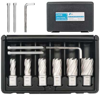 6pcs M2 HSS Annular Cutter Set 1" Depth 1/2"-1-1/16" 3/4" Weldon Shank - size: 1/2"-1-1/16" 6PCS, style: HSS 1" Cutting Depth