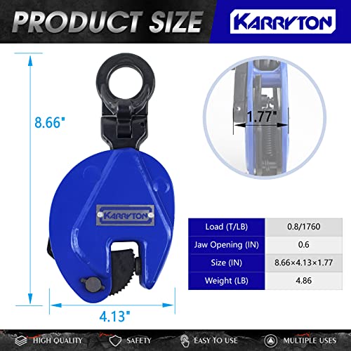 0.8Ton/1760LB Vertical Lifting Plate Clamp, Jaw Opening 0.6IN - style: 0.8T