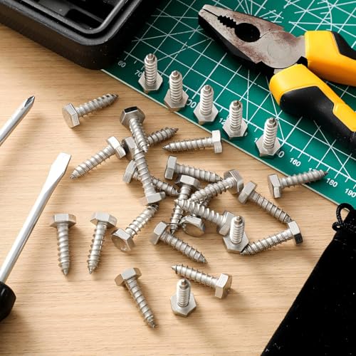 Zonon 100 Pcs 1/4" X 1" 304 Stainless Steel Lag Screw for Wood, Silver - color: Silver, size: 1/4" X 1"