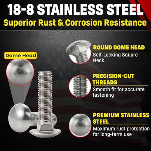 Chenango Supply 1/2-13 x 2 Stainless Carriage Bolts - size: 1/2-13 x 2"
