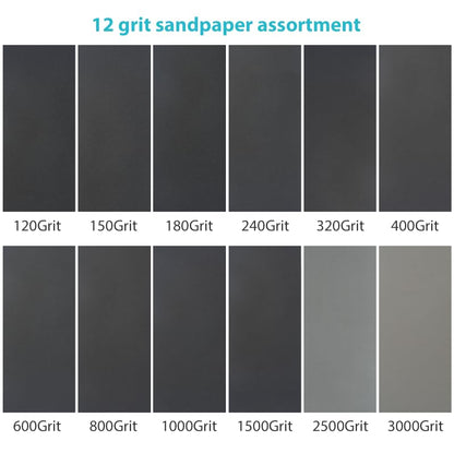 24 PCS Sand Paper, Wet Dry Sand Paper Variety Pack Sandpaper 12 Grits Assorted for Wood Metal Sanding, 120/150/180/240/320/400/600/800/1000/1500/2500/3000 Grit