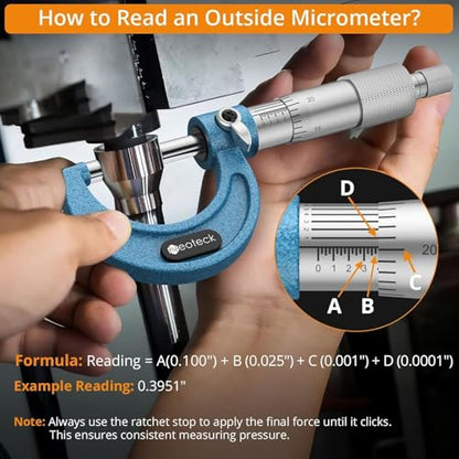 Neoteck 0-4"/0.0001" 4PCS Outside Micrometer Set Hardened Steel Micrometer - size: 0-4"-4Pcs