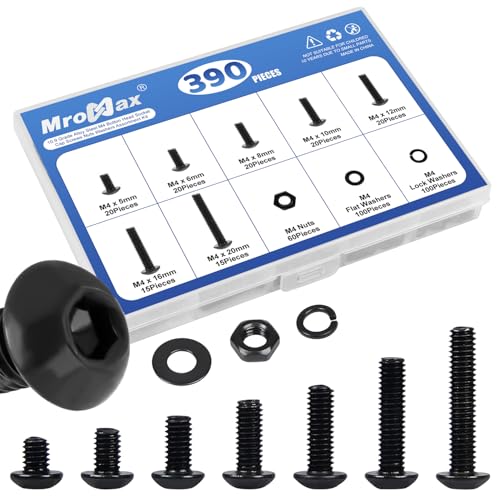 390 Pieces M4 Button Head Socket Cap Screws Nuts Washers Set Black - size: M4 x 5-20mm Kit
