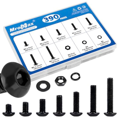 390 Pieces M4 Button Head Socket Cap Screws Nuts Washers Set Black - size: M4 x 5-20mm Kit