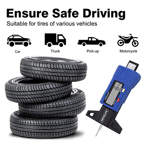 SAFELIFE Digital Tire Tread Depth Gauge, 3 Modes-Fractional Inch, Decimal Inch and Millimeter, Zeroable Tire Tread Depth Gauge for Motorcycles,Cars,Trucks,Vans,SUV Accurate Tyre Tread Depth Gauge - color: blue