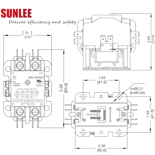 SunLee 2 Pole 40 Amp contactor 120v Coil UL 2 Pole Lighting Load 50 AMP Contactor Equivalent to 42CF15AF for Condenser Compressor HVAC Contactor - size: 2P 40A 120VAC