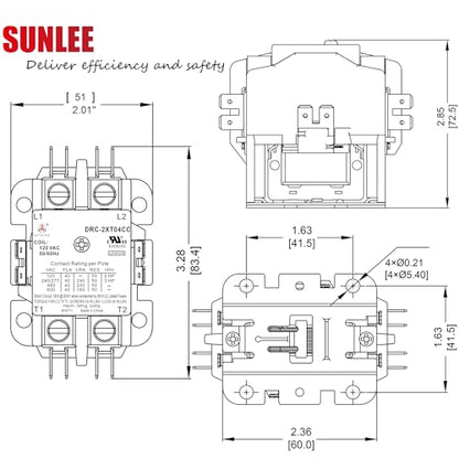SunLee 2 Pole 40 Amp contactor 120v Coil UL 2 Pole Lighting Load 50 AMP Contactor Equivalent to 42CF15AF for Condenser Compressor HVAC Contactor - size: 2P 40A 120VAC
