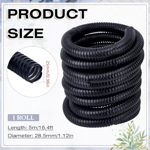 MAYJOYDIY 1Inch Black Metal Conduit Pipe PVC Galvanized Steel Metal Conduit Pipe Flexible Wire Loom Tubing for Automotive Home Office and Industrial Wiring & Cable Protection, 16.4ft - size: 16.4FTx0.98"