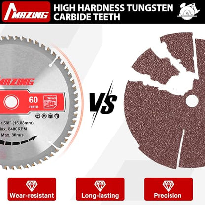 MAZING 3-Piece 7-1/4 Inch 24T&40T&60T Circular Saw Blades, 7.25 Inch TCT Compact Saws Blades with 5/8" Arbor, ATB Design for Precision Woodworking, Fit for Plywood, Soft & Hardwood, Wood with Nails - style: 7-1/4" 24&40&60T-3Pack