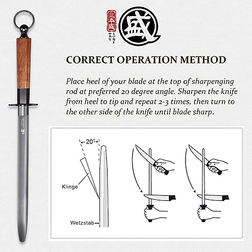 MITSUMOTO SAKARI 10 Inch Flat Honing Steel for Knives, Rosewood Handle - size: 10 inch, style: Flat Sharpening Rod