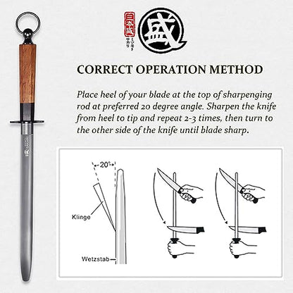 MITSUMOTO SAKARI 10 Inch Flat Honing Steel for Knives, Rosewood Handle - size: 10 inch, style: Flat Sharpening Rod