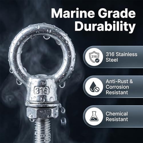 Heavy Duty 316 Stainless Steel Shoulder Eye Bolts 4 Pack, Marine Grade Threaded Eyebolts with Nuts and Washers for Lifting and Hanging (3/8“ x 4" (M10X100mm)) - size: 3/8“ x 4" (M10X100mm)